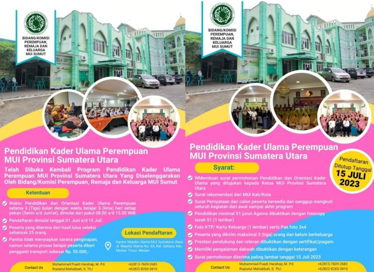 Pendidikan Kader Ulama Perempuan MUI Provinsi Sumatera Utara Dibuka Kembali