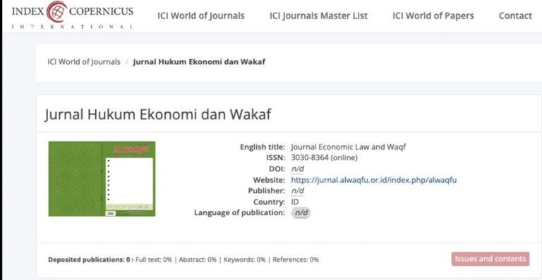 Jurnal Al-Waqfu Terindeks Copernicus International