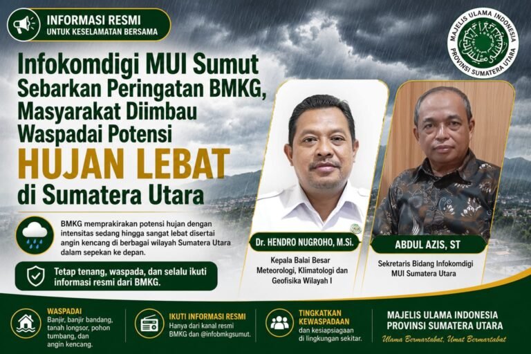 Infokomdigi MUI Sumut Sebarkan Peringatan Cuaca BMKG, Waspadai Potensi Hujan Lebat di Sumatera Utara