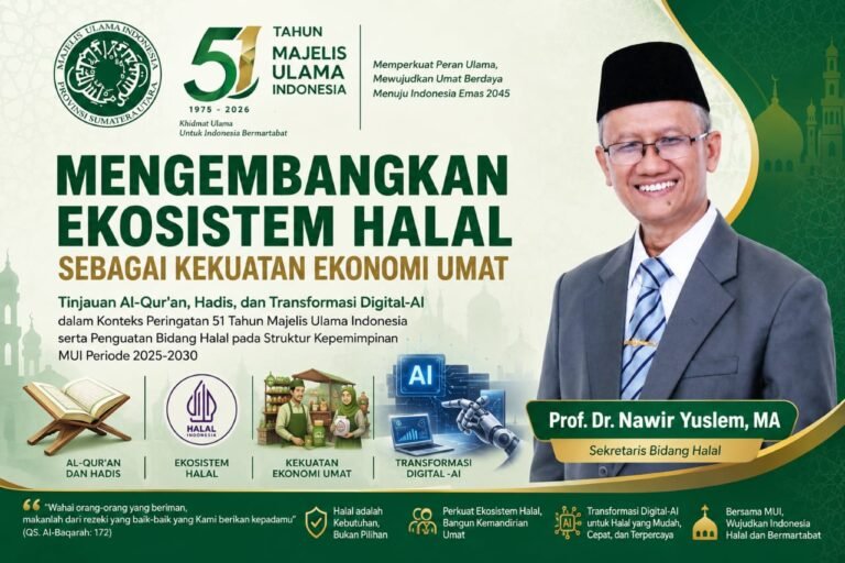 MENGEMBANGKAN EKOSISTEM HALAL SEBAGAI KEKUATAN EKONOMI UMAT Tinjauan Al-Qur’an, Hadis, dan Transformasi Digital-AI dalam Konteks Peringatan 51 Tahun Majelis Ulama Indonesia serta Penguatan Bidang Halal pada Struktur Kepemimpinan MUI Periode 2025-2030