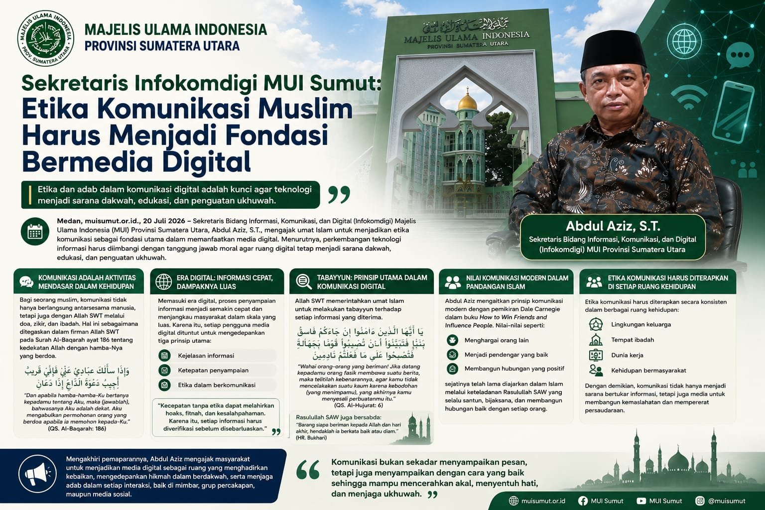 Etika Komunikasi Muslim di Era Digital Dari Mihrab ke Media Sosial  Oleh: Abdul Aziz, S.T. Sekretaris Bidang Informasi, Komunikasi, dan Digital MUI Provinsi Sumatera Utara