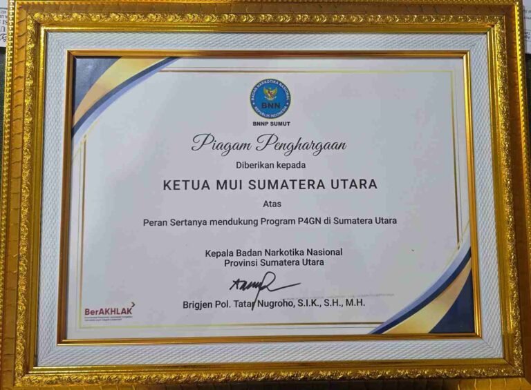 Ketua MUI Sumut Terima Penghargaan HANI 2026 dari BNN Provinsi Sumatera Utara
